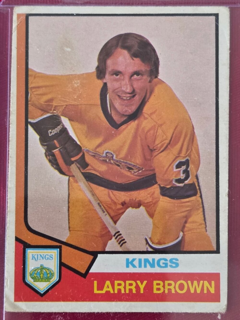RARE, VINTAGE, 1974 OPEE CHEE, LARRY BROWN, LOS ANGELES KINGS HOCKEY CARD!!!